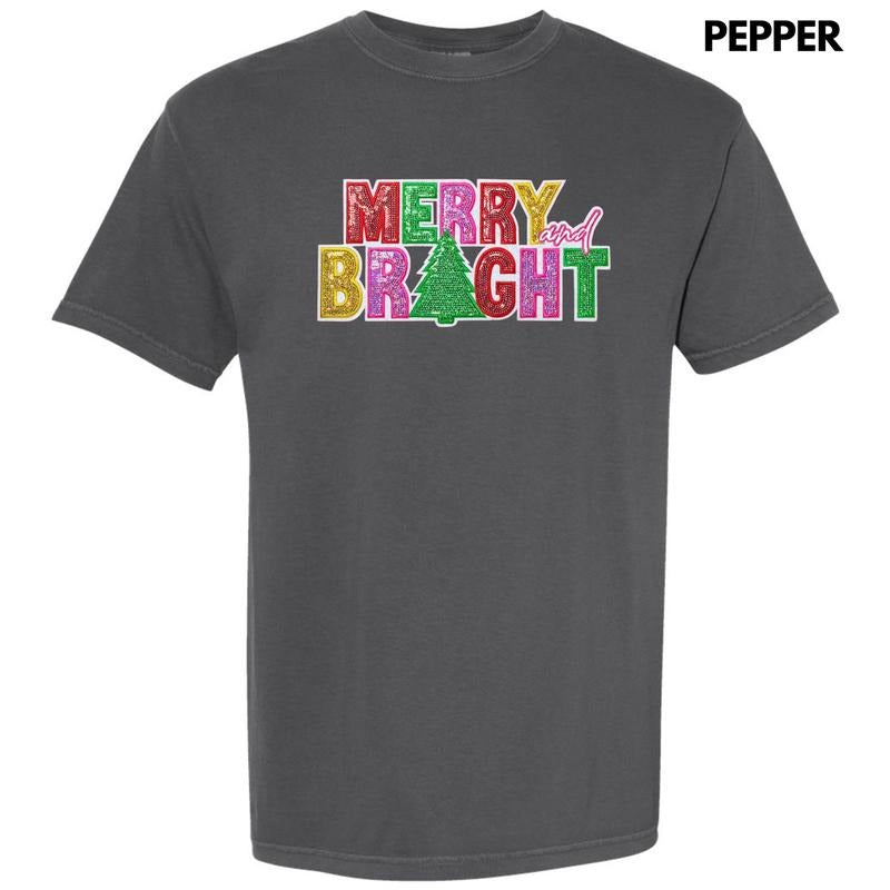Vibrant Sequin Merry & Bright Patch Comfort Colors T-Shirt Hoodie, Sweatshirt | WearSparks.com