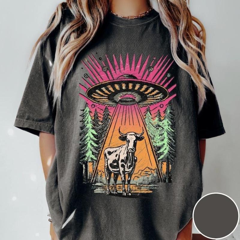 Victoria Maxwell, UFO Cow Abduction Shirt, Funny Vintage Retro Graphic Alien T-shirt, Unisex T Shirt, Paranormal...