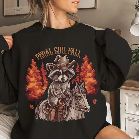 Vinatge Feral Girl Fall Cowgirl Country Side Western Sweatshirt, Cowgirl Fall Tree Riding Horse Unisex Shirt Hoodie