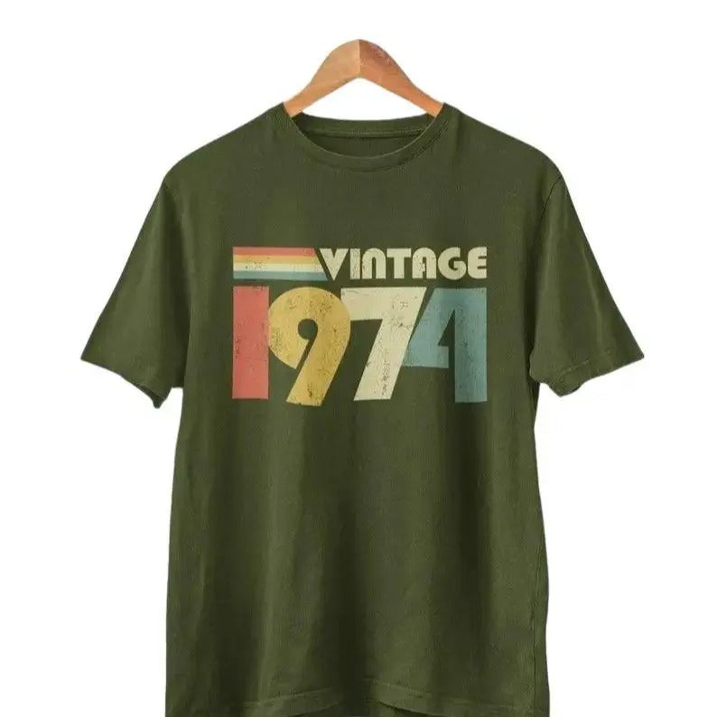 Vintage 1974 50th Birthday T Shirt, 2024 retro fiftieth gift ideas, unique 50th gifts, present for 50th Top Garment...