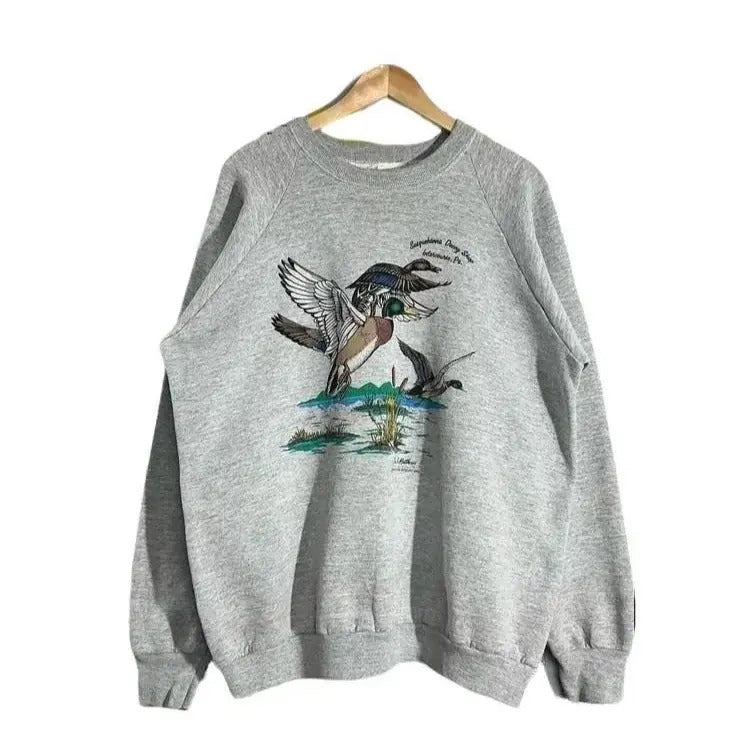 Vintage 1989s Mallard Duck WILDLIFE Sweatshirt Duck Cotton Hoodie T-shirt Unisex Fabric Menswear | WearSparks.com