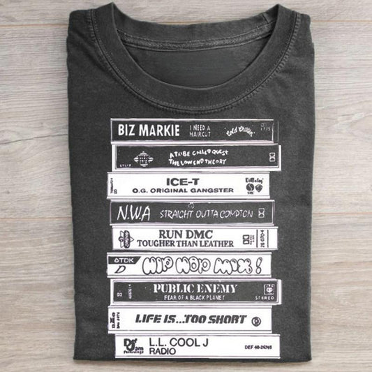 Vintage 90s Hiphop Rap Cassette Tapes Graphic Tee - Biz Markie I Need a Haircut Album Shirt - Run DMC Tougher Than...