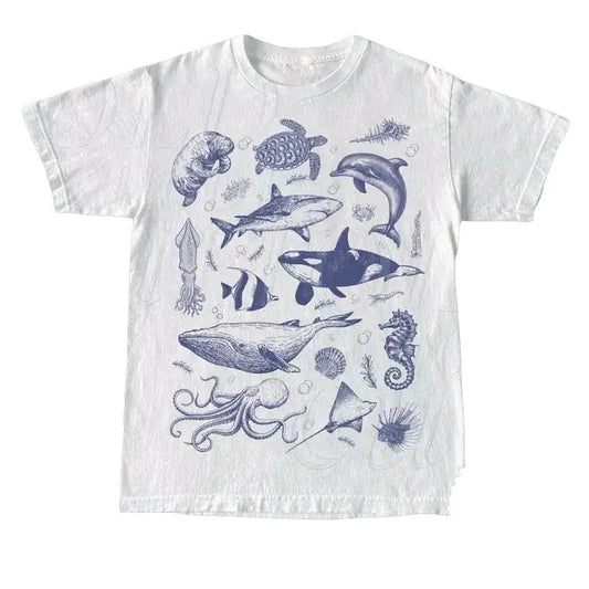 Vintage 90s Tattoo Sea Animal Tshirt, Retro Ocean Nature Shirt, Sealife Shirt, Ocean Shirt, Whale Shirt, Orca Shirt,...