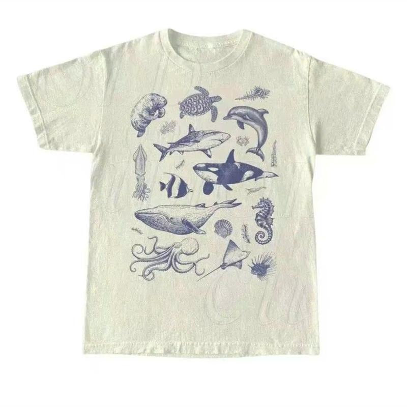 Vintage 90s Tattoo Sea Animal Tshirt, Retro Ocean Nature Shirt, Sealife, Ocean, Whale, Orca, Turtle, Dolphin Shirt,...