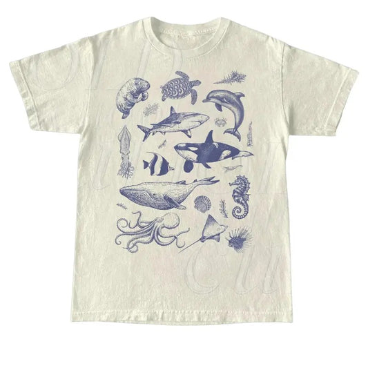 Vintage 90s Tattoo Sea Animal Tshirt, Retro Ocean Nature Shirt, Sealife, Ocean, Whale, Orca, Turtle, Dolphin Shirt,...
