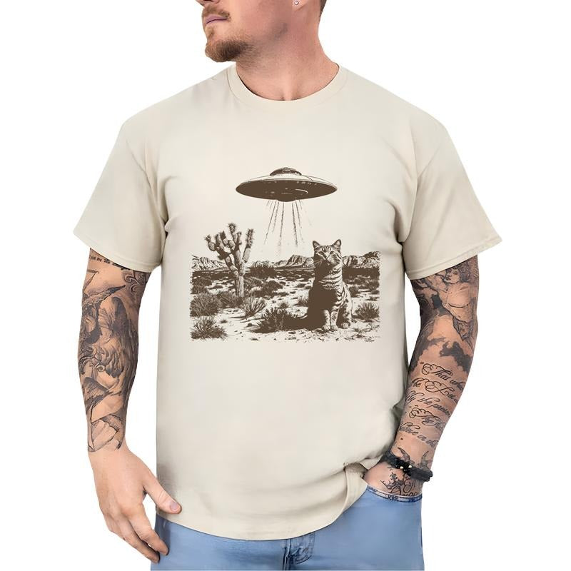 Vintage 90s UFO Cowboy Cat Shirt for Men and Women, Funny Western Kitten T-shirt, Retro Wild West Tees, Gag Gift Meme...