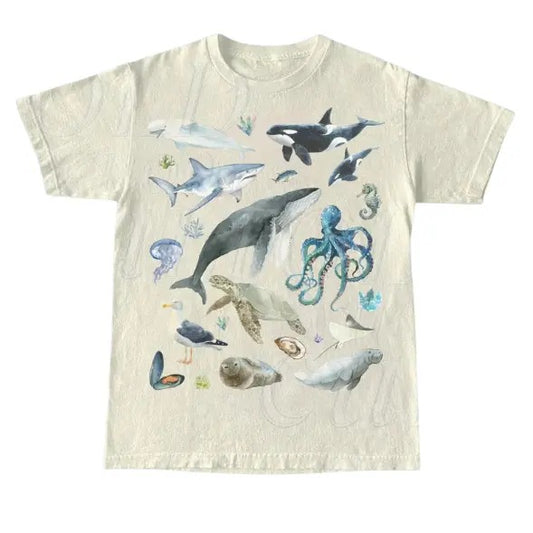 Vintage 90s Water Color Sea Animal Tshirt, Retro Ocean Nature Shirt, Sealife, Ocean, Whale, Orca, Turtle, Dolphin Shirt,...