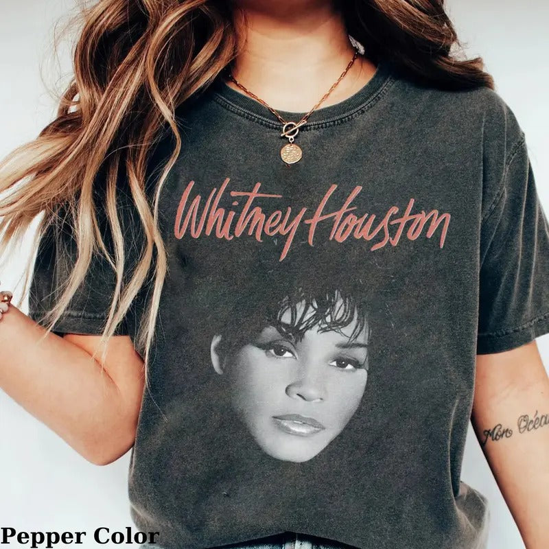 Vintage 90s Whitney Houston Graphic Tee - The Voice - I Will Always Love You - Music Shirt - Tribute to an Iconic R&B Pop...