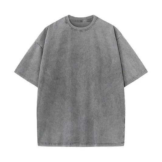 Vintage Acid Washed Oversized Drop Shoulder Heavyweight Streetwear Blank T-Shirt Casual Cotton Hoodie, Sweatshirt