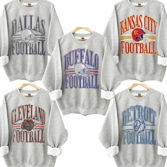 Vintage All Team Football ASH GREY Crewneck Sweatshirt, Hometown Football Game Day Pullover, Vintage Football Throwback...
