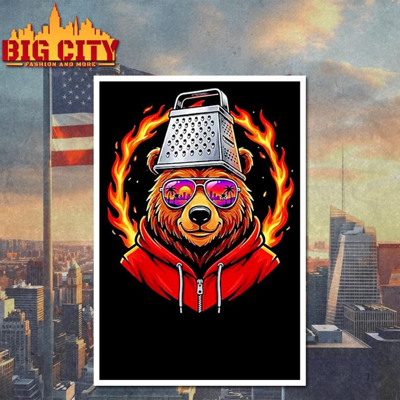 Vintage Bear With Cheese Grater Hat And Retro Sunglasses Shirt