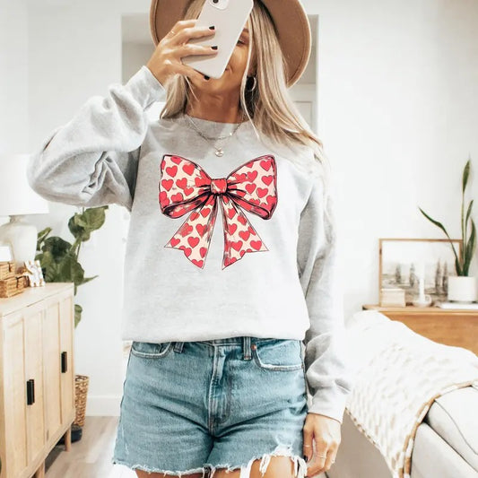 Vintage Bow, Hearts, Coquette, Valentine's Day, Love Sweatshirt, Crew Neck, Women's, Crewneck, Valentine's Day, Love,...