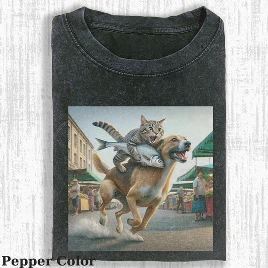 Vintage Cat And Dog Steal Fish T-shirt, Cat And Dog Steal Fish T-shirt, Cute Cat Shirt, Love Cat Tshirt, Love Dog Tshirt,...