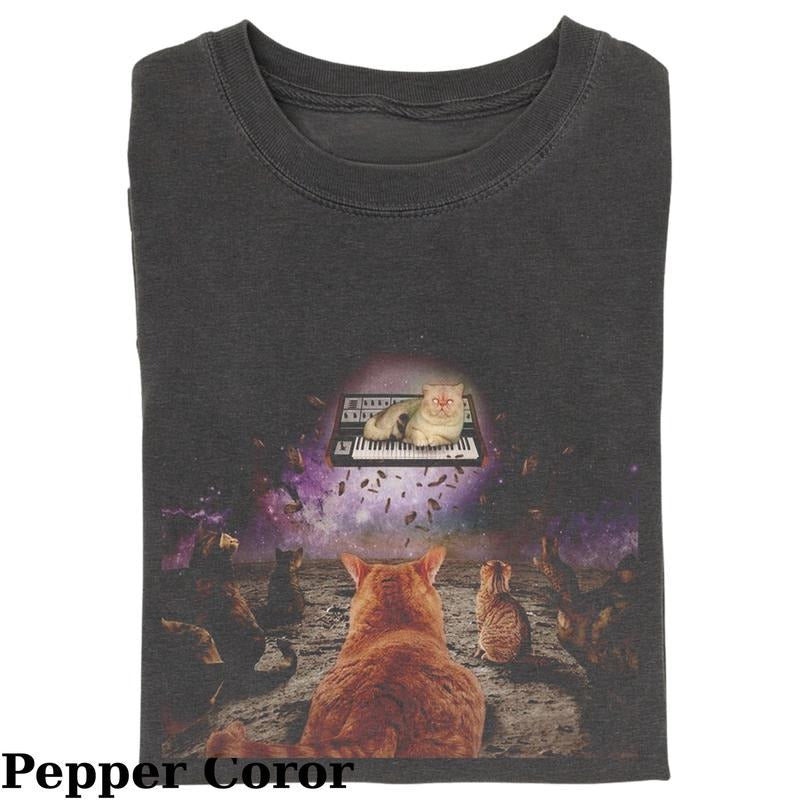 Vintage Cat Opens Live Music Show T-Shirt, Fantasy Kitten Tshirt, Cute Cat Shirt, Cool Cat Tshirt, Love Cat Tshirt, Meme...