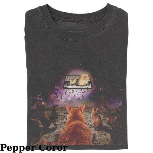 Vintage Cat Opens Live Music Show T-Shirt, Fantasy Kitten Tshirt, Cute Cat Shirt, Cool Cat Tshirt, Love Cat Tshirt, Meme...
