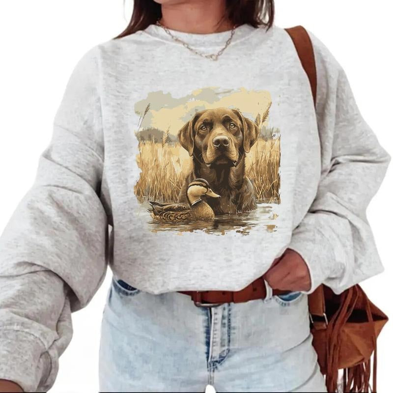 Vintage Chocolate Lab Mallard Ducks Sweater Boho Unisex Crewneck Sweatshirt Dogs Lover Gift Hunting Retro Trendy Hunting...
