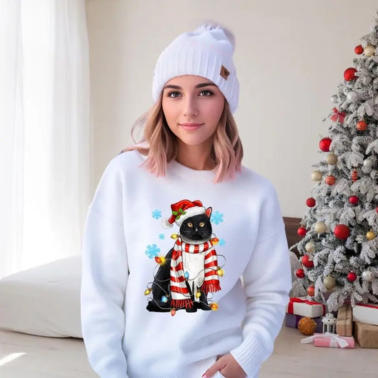 Vintage Christmas Cat Sweatshirt, Holiday Cottage core Sweater, Black Kitten Shirt, Retro Christmas Party Shirt, Holiday...