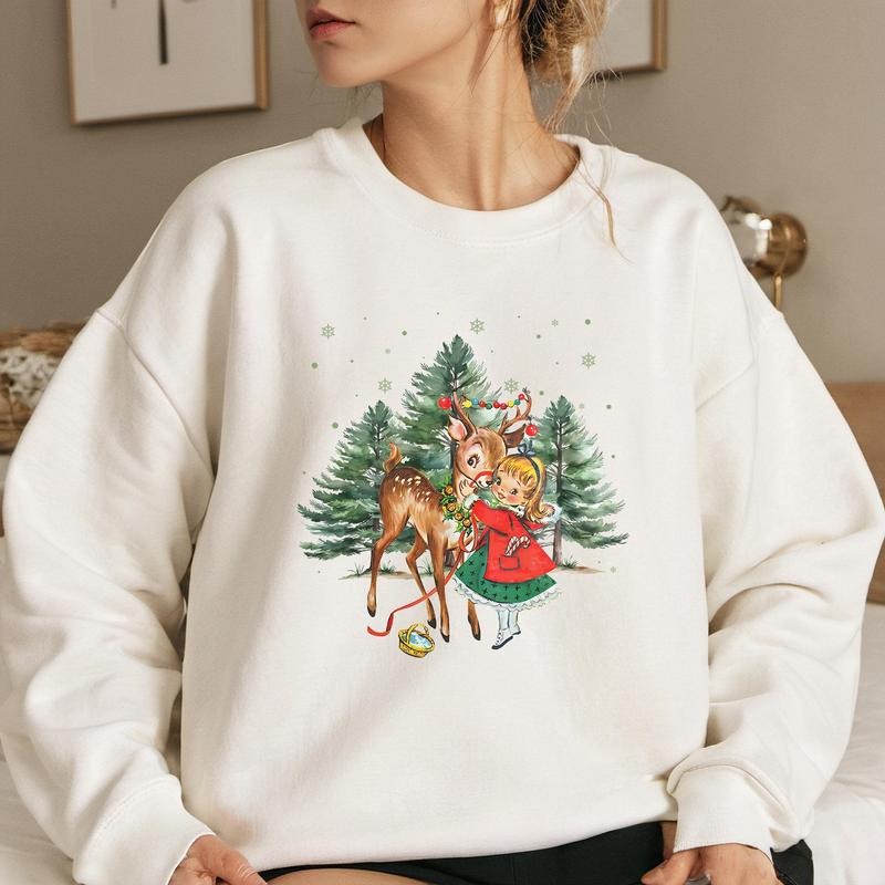 Vintage Christmas Girl and Rudolph Christmas Reindeer Sweatshirt, Rudolph Merry Xmas Shirt,  Christmas Movie Shirt,...