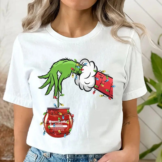 Vintage Christmas Shirt Grnnch Hand Holding Buzzballz Cranberry Blaster Funny Christmas Drinking Tshirt Hoodie, Sweatshirt
