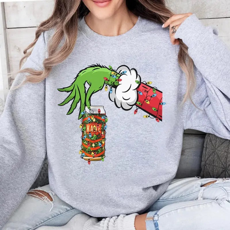 Vintage Christmas Shirt Grnnch Hand Holding Eggnog Beer Funny Christmas Drinking Tshirt Hoodie, Sweatshirt | WearSparks.com