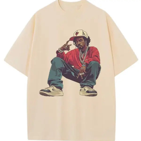 Vintage Cotton Baggy T-Shirt with Hip Hop Graphic Prints