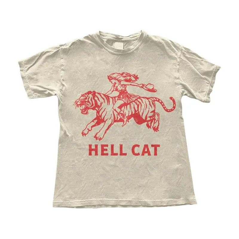 Vintage Cowgirl Hell Cat T-Shirt - Retro Cowgirl Western Shirt - Aesthetic Tee