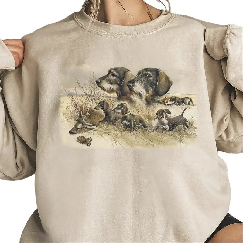 Vintage Dog 90s Hunting Season Sweatshirt Retro Hunting with Dog T-shirts Unisex Hoodie Pullover Cotton | WearSparks.com