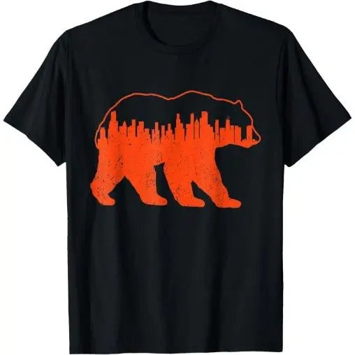Vintage Downtown Chicago City Skyline Walking-Bear Novelty T-Shirt Made in USA Hoodie, Sweatshirt | WearSparks.com