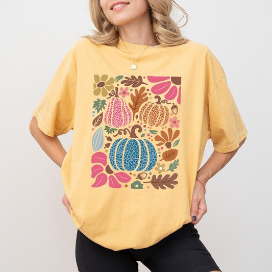 Vintage Fall Leopard Pumpkin T-shirt Comfort Colors, Autumn Pumpkins Tees, Boho Floral Tshirt for Girls, Fall Vibes...