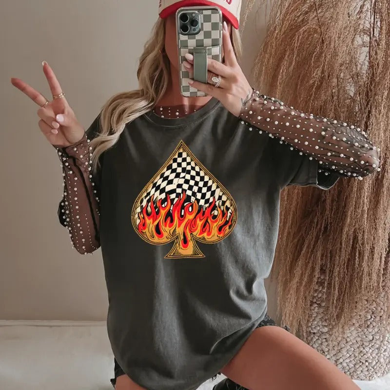 Vintage Flaming Checkered Spade T-shirt, vintage crewneck sweatshirts, western outfit women, cowgirl outfits, western...