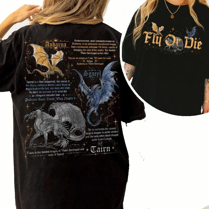 Vintage Fly or Die Shirt, Tairn Andarna Sgaeyl, Basgiath War College Shirt, Bookish Gift for Readers, Fourth Wing, Dragon...