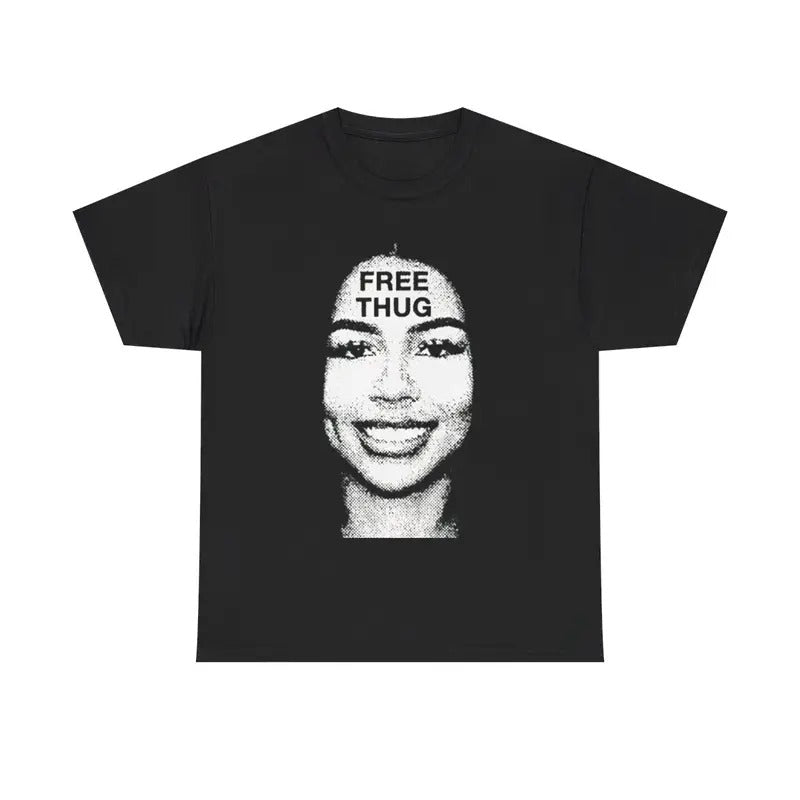 Vintage Free Thug Graphic T-Shirt Casual Classic Cotton Retro Top Comfy Tee Tshirt Streetwear Menswear Day Hoodie, Sweatshirt