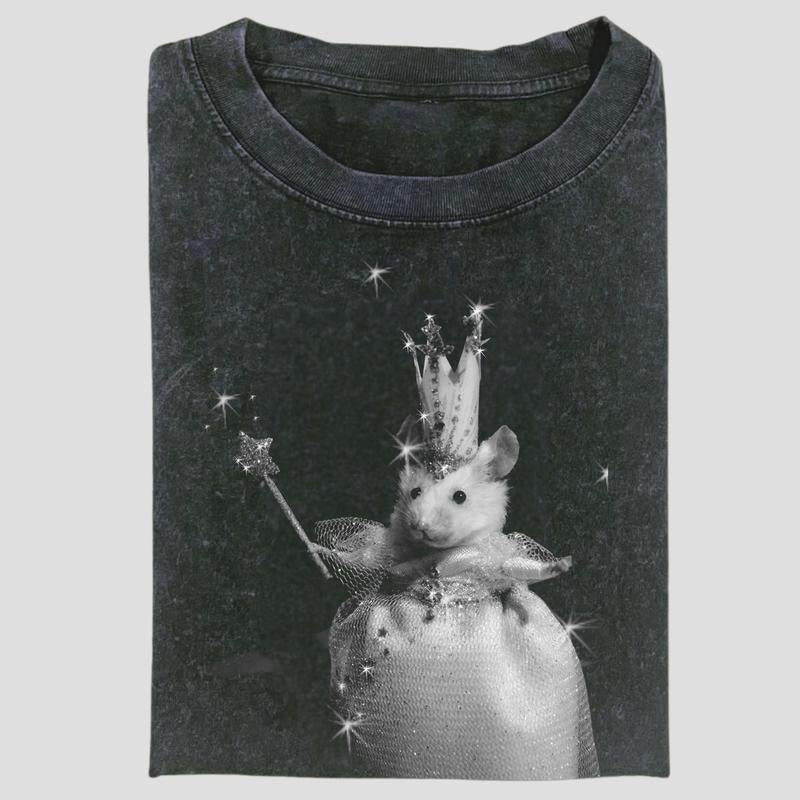 Vintage Glam Princess Hamster Graphic Tee, Funny Royal Pet Meme Shirt, Sparkly Rodent Fantasy Style, Unisex Menswear...