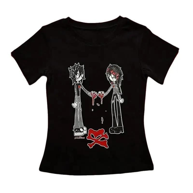 Vintage Gothic Emo Girl Baby Tee, Summer Top 90s, Y2k Top Women Streetwear, Grunge 2000s, Women Fitted T-Shirt, Casual...
