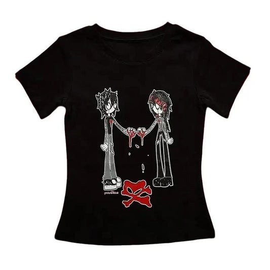 Vintage Gothic Emo Girl Baby Tee, Summer Top 90s, Y2k Top Women Streetwear, Grunge 2000s, Women Fitted T-Shirt, Casual...