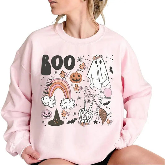 Vintage Halloween Boo Sweatshirt, Halloween Sweater, Halloween Shirts for Women, Halloween Crewneck, Cute Boo Halloween...