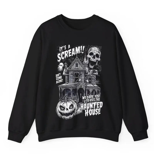 Vintage Halloween Scream Sweatshirt, Haunted House Crewneck Sweatshirt, Horror Movie Gifts, Halloween Sweatshirt, Skull...