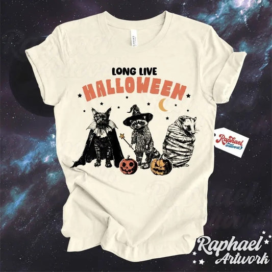 Vintage Halloween Shirt, Long Live Halloween Tshirt, Funny Racoon Graphic Tee, Animal Lover Gift, Fall Apparel, Spooky...
