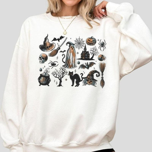 Vintage Halloween T-shirts, Halloween Elements Sweatshirt, Halloween Party Sweatshirt, Shirts For Women, Boo T-shirts,...