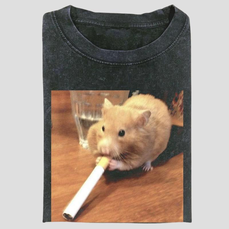 Vintage Hamster With Attitude Graphic Tee, Funny Meme Animal Shirt, Grunge Irony Vibes Aesthetic, Unisex Menswear...