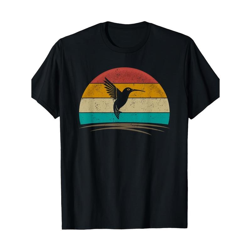 Vintage Hummingbird Graphic T-Shirt, 100% Cotton Casual Crew Neck Tee, Short Sleeve, Regular Fit, Digital Print Design...