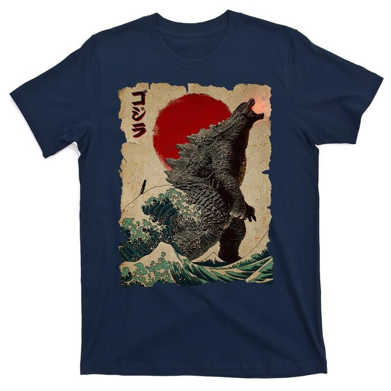 Vintage Japanese Godzilla Great Wave Poster T-Shirt Hoodie, Sweatshirt | WearSparks.com