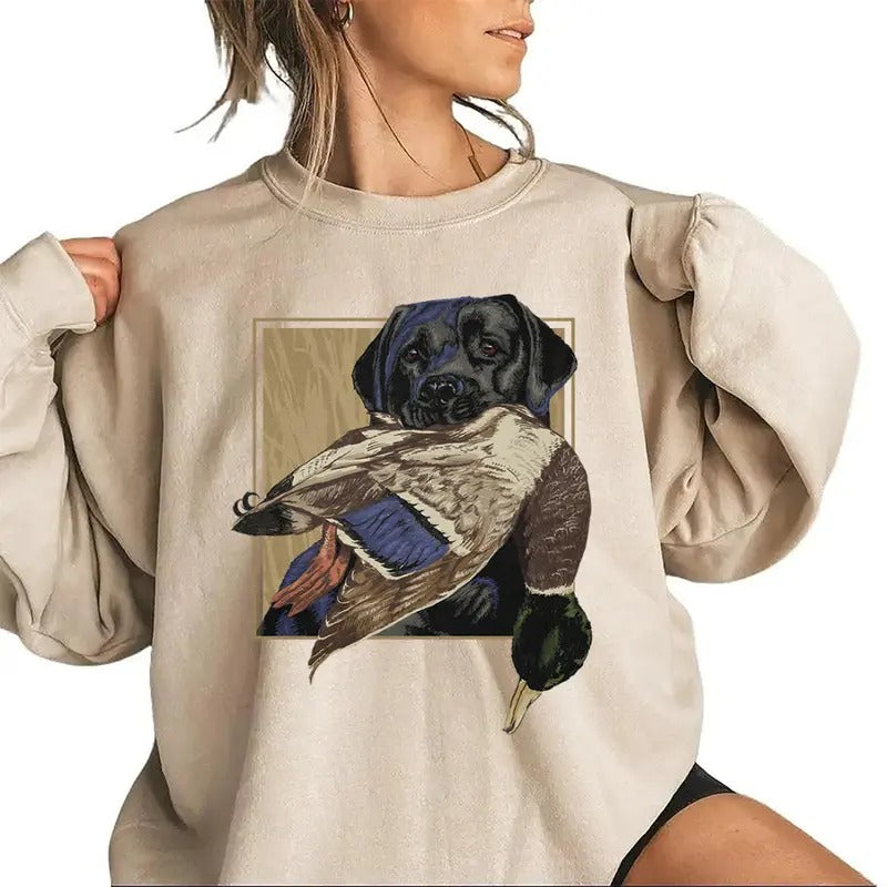 Vintage Lab Dog Hunting Mallard Duck Sweatshirt, T-shirt, Hello Hunting Season Hoodie, Unisex for Husband, Wife, Nature...