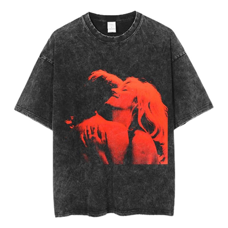 Vintage Lovers Embrace Red Graphic Tee, Indie Pop Band Tour Shirt, Vaporwave Aesthetic Streetwear, Washed Black Unisex...