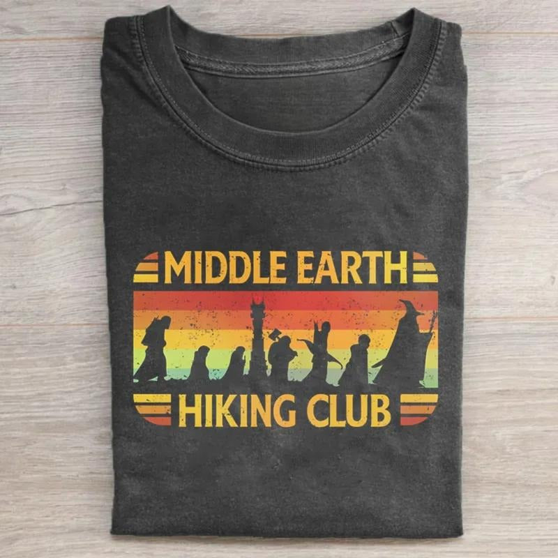 Vintage Middle Earth Hiking Club Graphic Tee - The Lord of the Rings Movie Shirt - JRRTolkien - Fantasy Ring Shirt for Men
