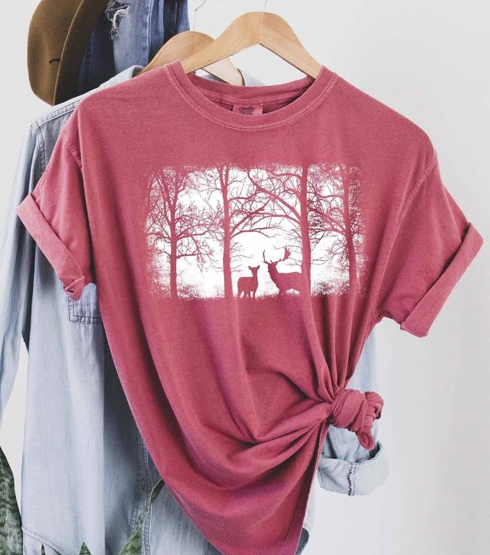 Vintage Nature Forest and Deer Silhouette T-Shirt Hoodie, Sweatshirt | WearSparks.com
