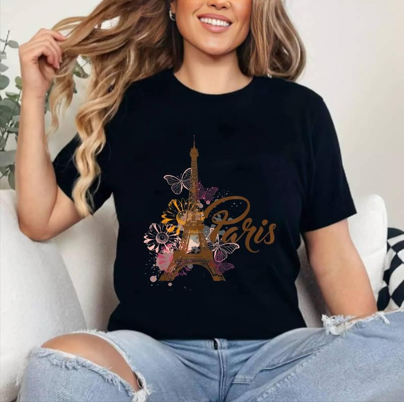 Vintage Paris Tshirt I Love Travel Wanderlust Eiffel Tower | Cotton 100%, Crewneck, Top Womenswear Hoodie, Sweatshirt