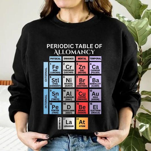 Vintage Periodic Table Of Allomancy Shirt, Retro Cosmere Book Shirt, Brandon Sanderson Shirt, Fantasy Reading Book Shirt,...