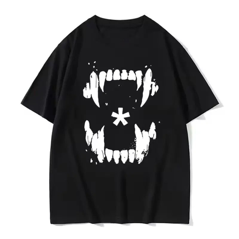 Vintage Playboi Carti Graphic T-Shirt, Minimalist Vampire Teeth, Y2K Rapper Tee, HipHop Streetwear Cotton, Menswear...