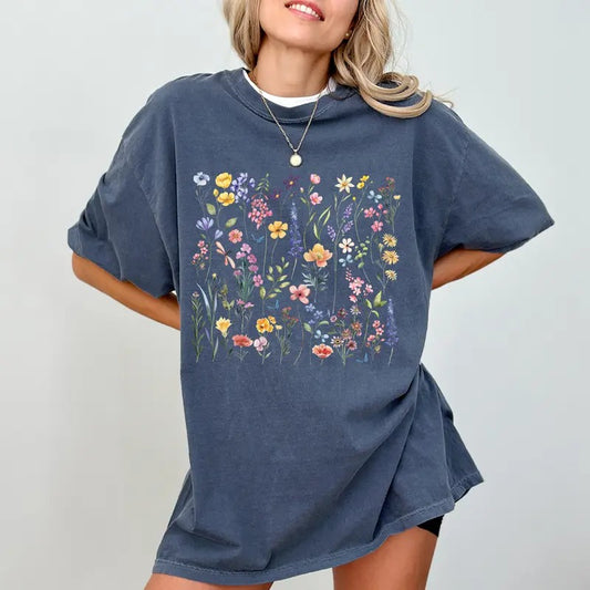 Vintage Pressed Flowers Shirt, Boho Wildflowers Cottagecore Shirt, Aesthetic Botanical Tshirt, Floral Shirt for Women,...